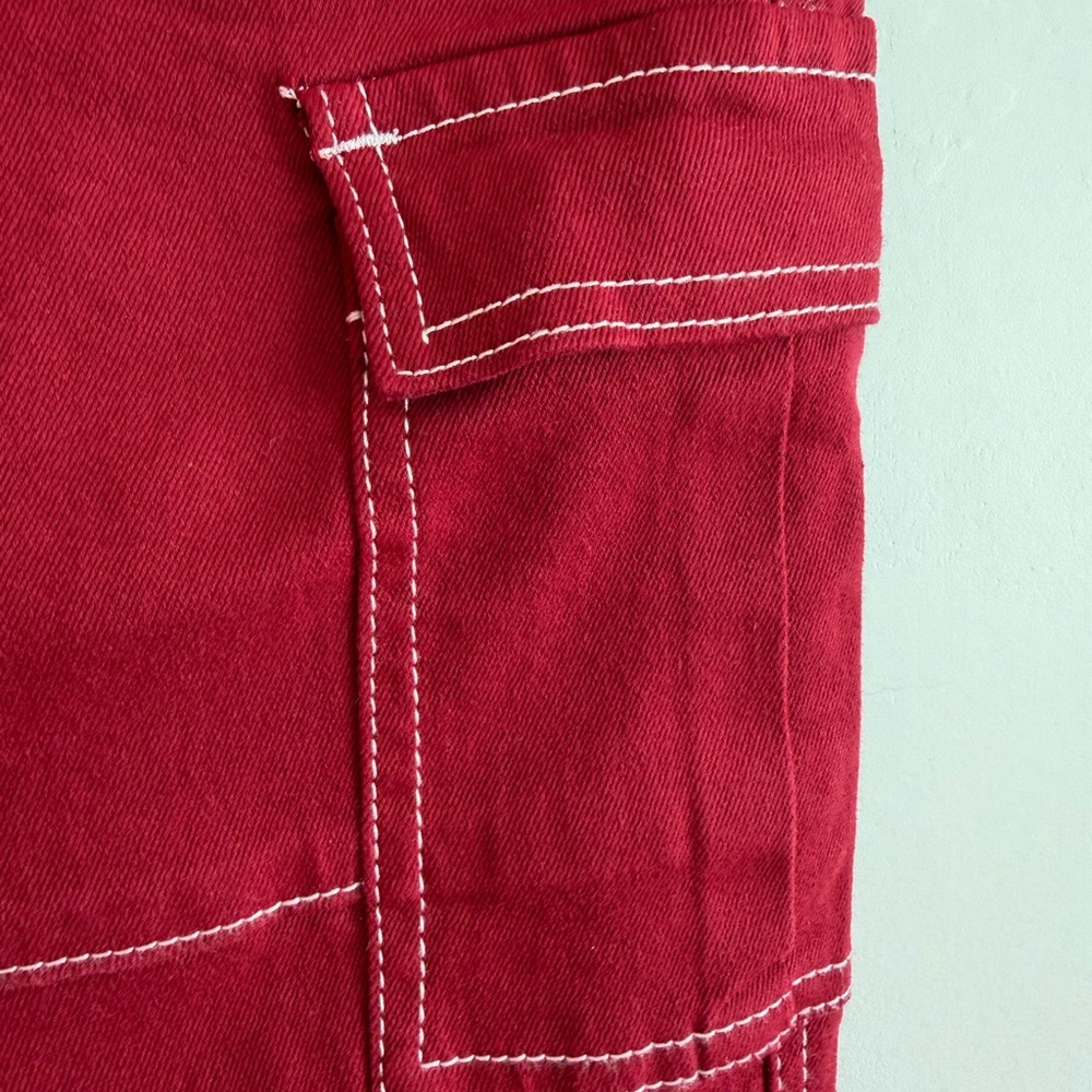 Fashion Nova Y2K Red Cargo Utility Jeans Contrast Stitch Festival Rave Size 7 - Picture 8 of 14